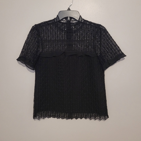Zara Mock Neck Ruffle Lace Top - Picture 2 of 11